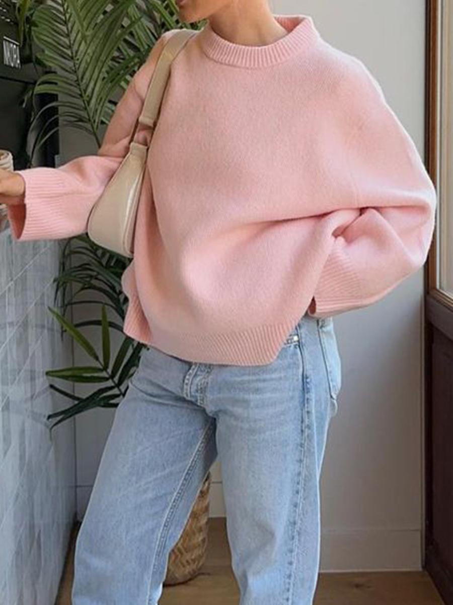 

Casual Knit Solid Long Sleeve Sweater Women s Fall/Winter Imported XL рожевий
