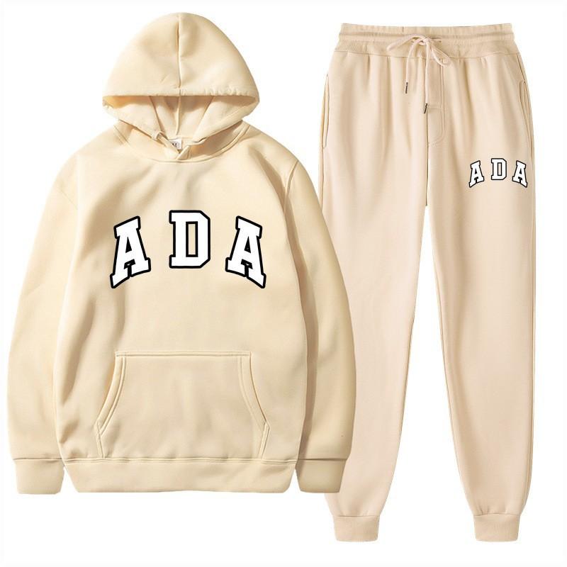 European and American Hot Casual Versatile Letters Loose Hooded ADA Sweater Velvet Men's and Women's 2-piece Set