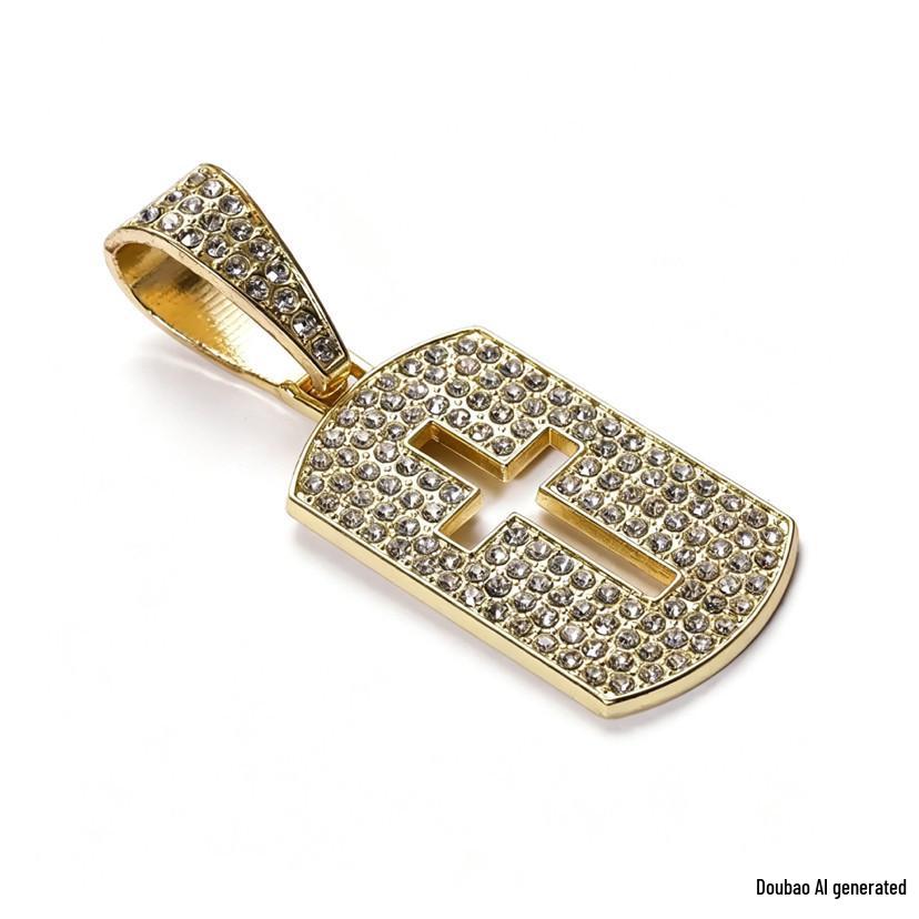 Men s 13MM Diamond Cross Necklace with Cuban Chain - Military Tag Hip Hop Style золотого кулона
