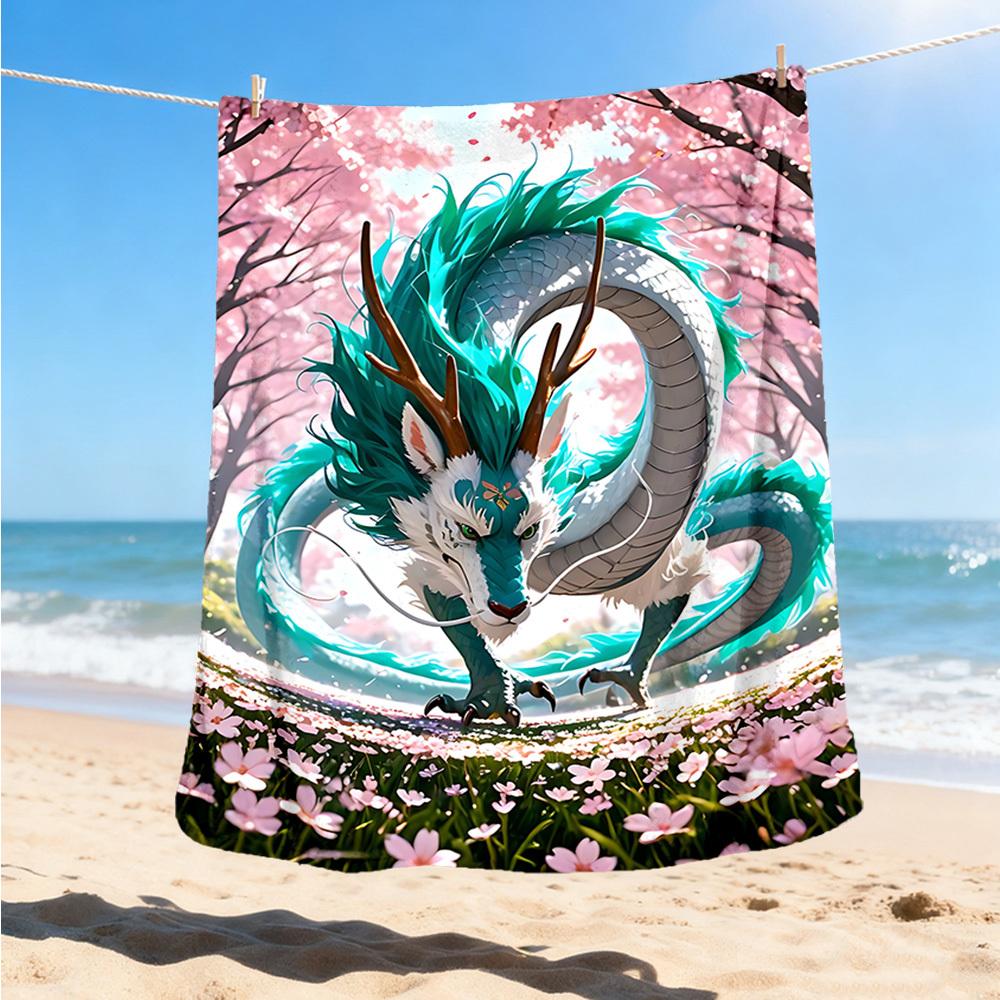 1pc Fantasy Dragon Artwork Print Outdoor Blanket, Lightweight Polyester,