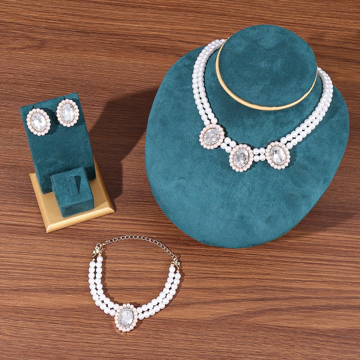 

French Double-Layer Retro Style Light Luxury Temperament Versatile High-End Pearl Necklace Women S Beaded Bracelet Set Jewelry