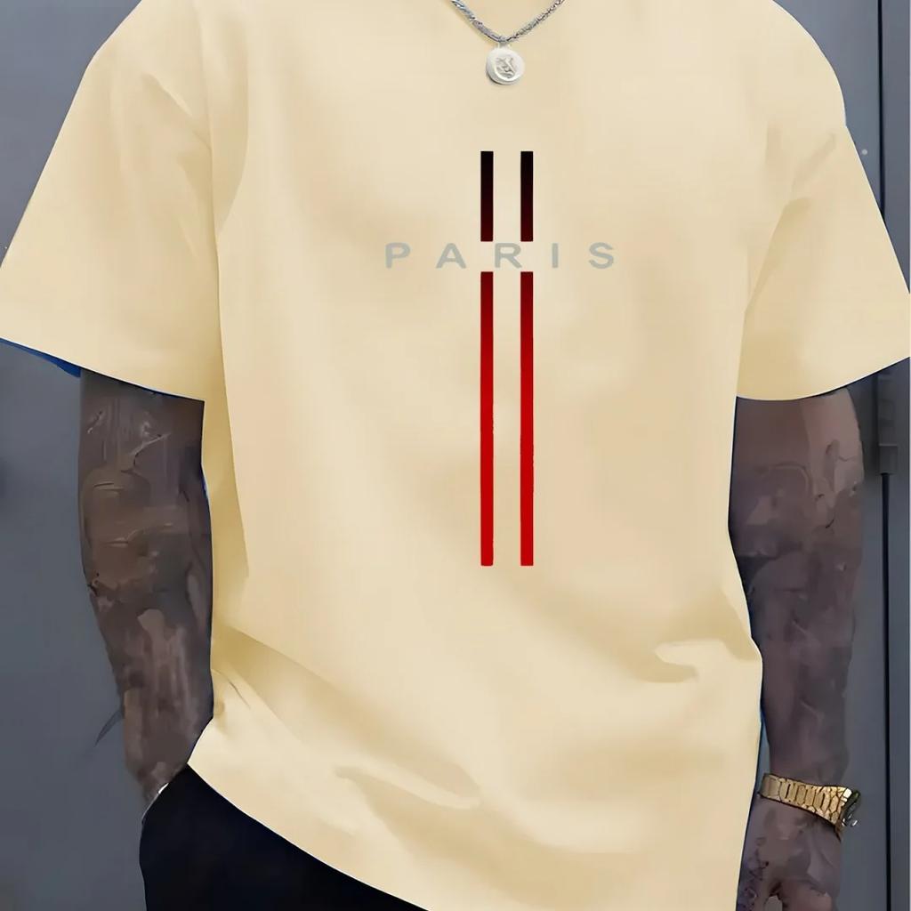 Summer Casual Loose PARI Letter Pattern Printed T-shirts Round Neck Short Sleeved Men's T-shirts