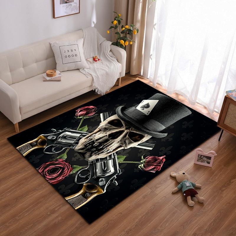 

Skull with Top Hat, Guns, Roses, and Ace of Spades Printed Carpet Suitable for use as an anti-slip for living room bedroom sofas 40x60cm( 15x23in )