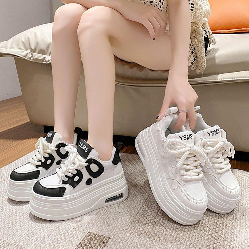 Scarpe bianche con plateau scarpe da donna primavera e autunno nuove versatili popolari scarpe panda scarpe muffin casual di nicchia sottili