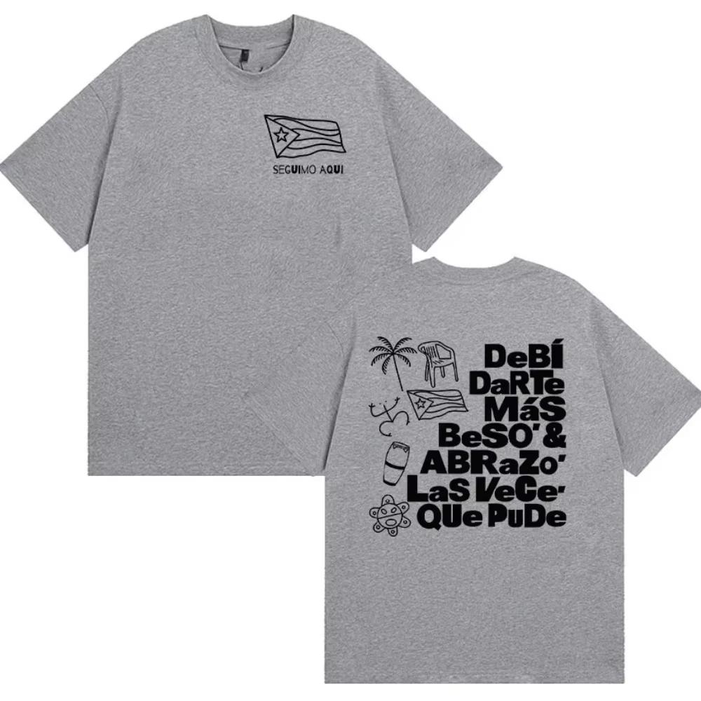 Debi Tirar Mas Fotos Doppelseitig Bedrucktes T-Shirt Bad Bunny Album Fan Geschenk T-Shirt Reine Baumwolle Alltags-T-Shirt