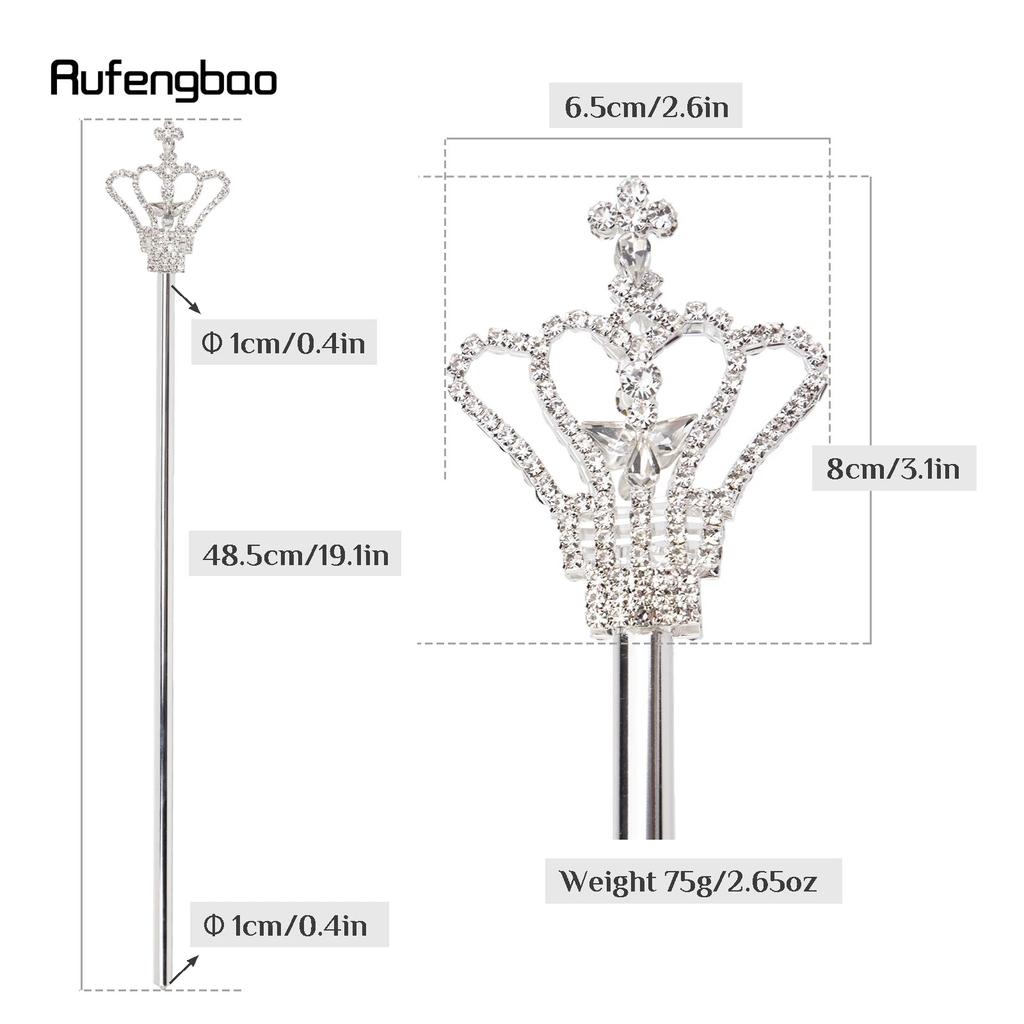 Silver White Alloy Crown Fairy Wands for Girl Princess Wands for Kids Angel Wand for Party Costume Wedding Birthday Party 48.5cm