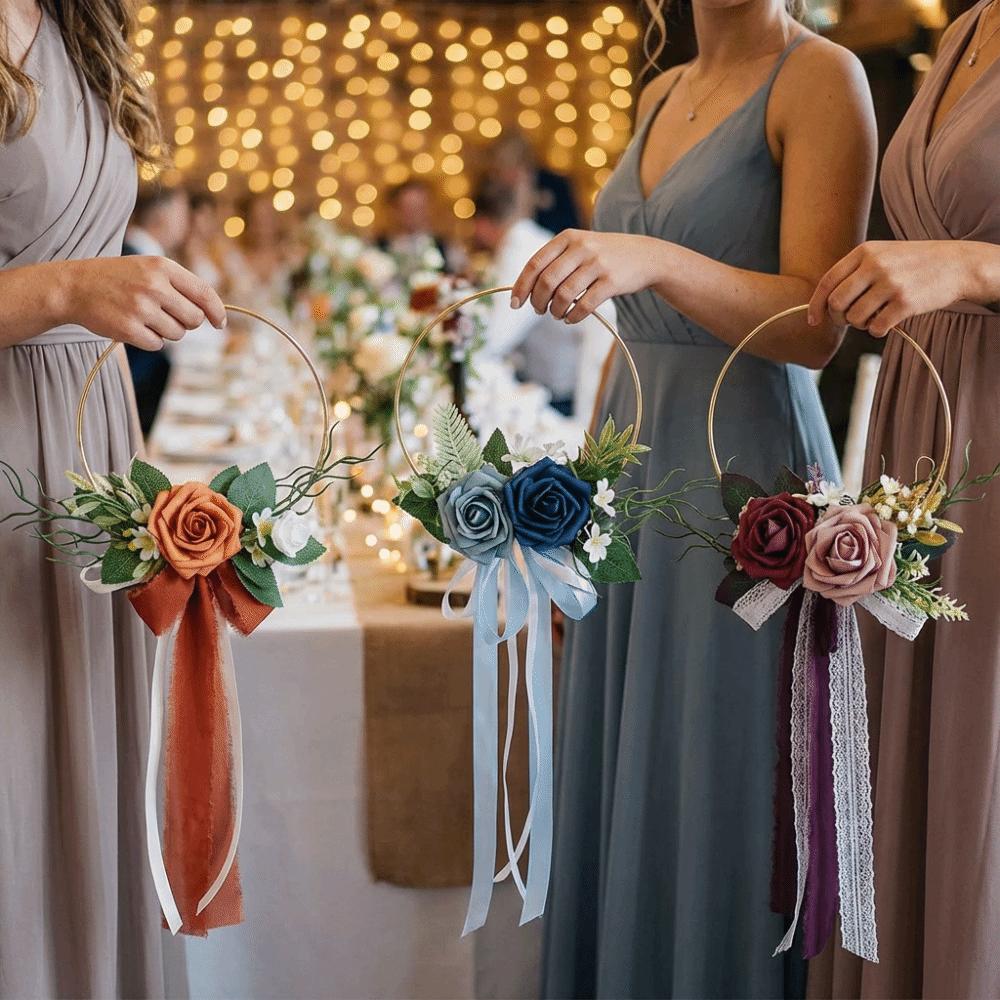 Elegant Artificial Rose Garland Handheld Wedding Decor Wreath  Bridal Shower