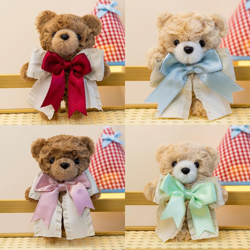 Cute Bear Couples Plush Keychain With Bow For Backpack Decoration
