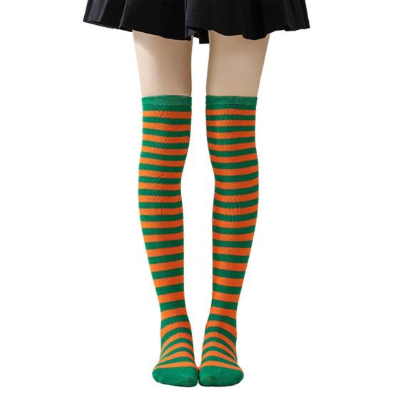 Striped Thigh High Socks Women Colorful Over-the-Knee Socks Retro Stretchy Thigh Highs for Girls Cosplay Lolita Costume