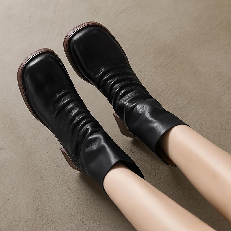 2024 Winter New Women's Shoes Vintage Chelsea Boots Women's Shoes Women's Ankle Boots Genuine Leather Western Women Boots Retro