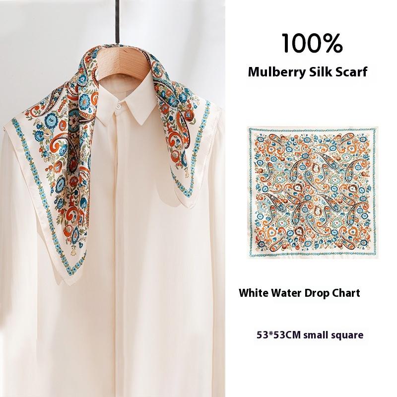 French cashew flower 53cm mulberry silk small square women's spring and summer scarf decorative scarf high-end silk scarf neck