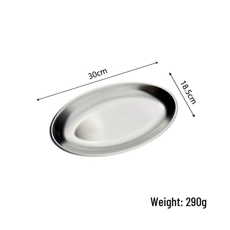 Korean Style Stainless Steel Oval Tray Plate for Cheong Fun, Fries, Snacks, Fish, Barbecue