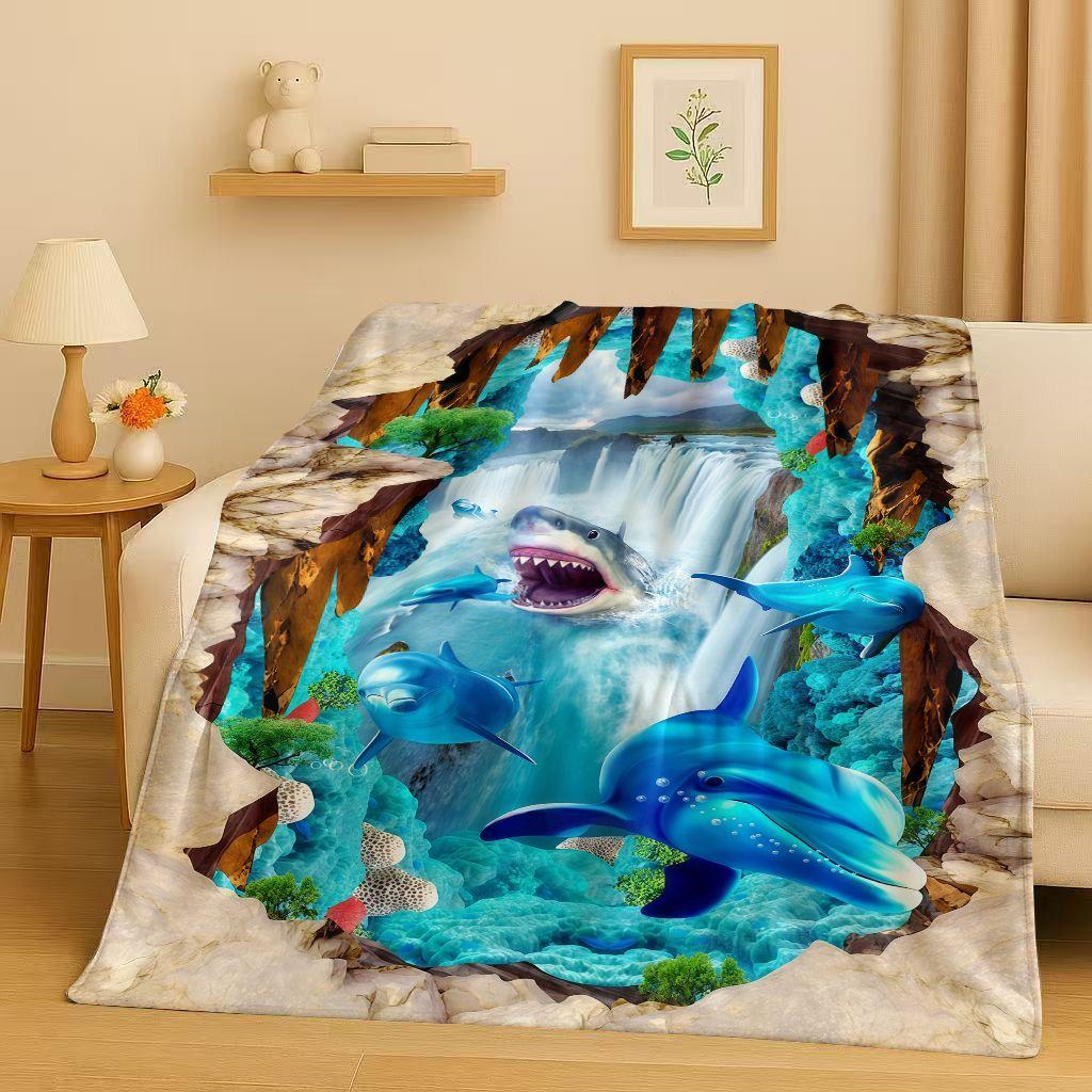 3D Illusion Underwater World Breaking Wall Art Flannel Blanket,Ultra Soft Warm Plush Throw for Home Bedroom Bed Sofa Cover Gift