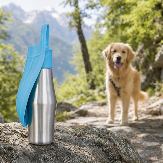 750ML Portable Dog Water Bottle, Leak-Proof Stainless Steel Water Bowl for Dog Cats, Large Capacity Outdoor Travel Pet Water Dispenser