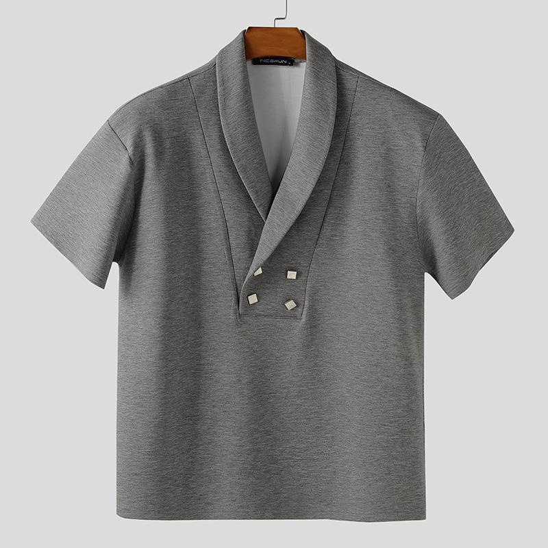 

INCERUN Mens Lapel Neck Short Sleeve Casual Loose T-shirts Tops XL темно-серого