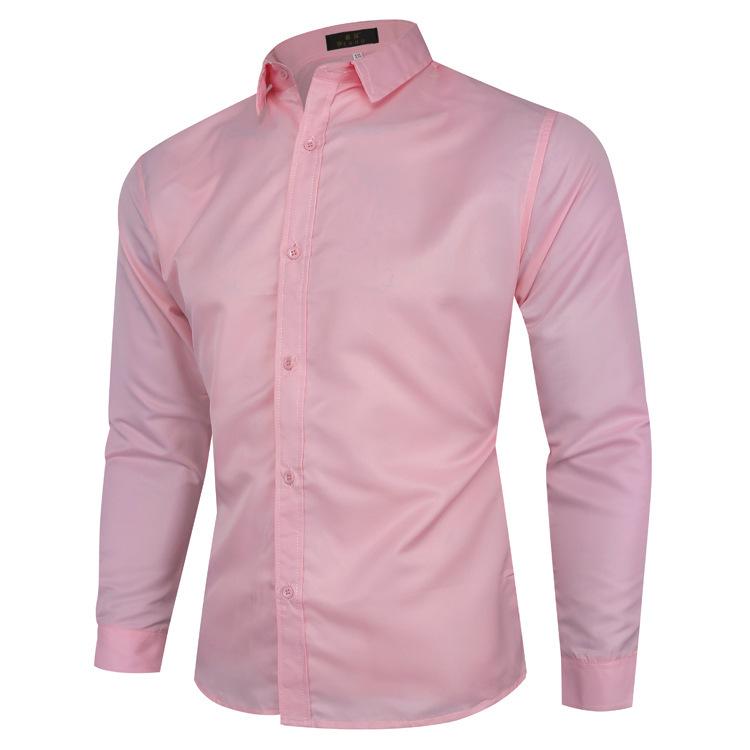 Men's Business Casual Long-Sleeved Solid Color Shirt, Large Size, Trendy Design