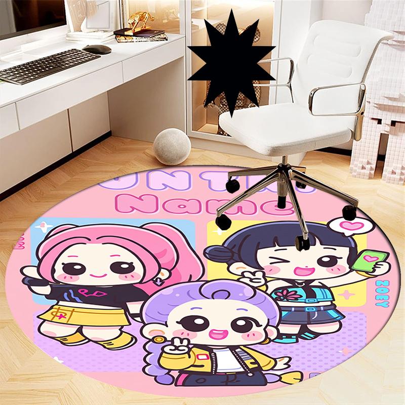 Custom Name KPop Demon Hunters Printed Round Rug Carpet Chair Rug Area Rug Entryway Doormats,for Office Chair Living Room Bedroom Kitchen Room.