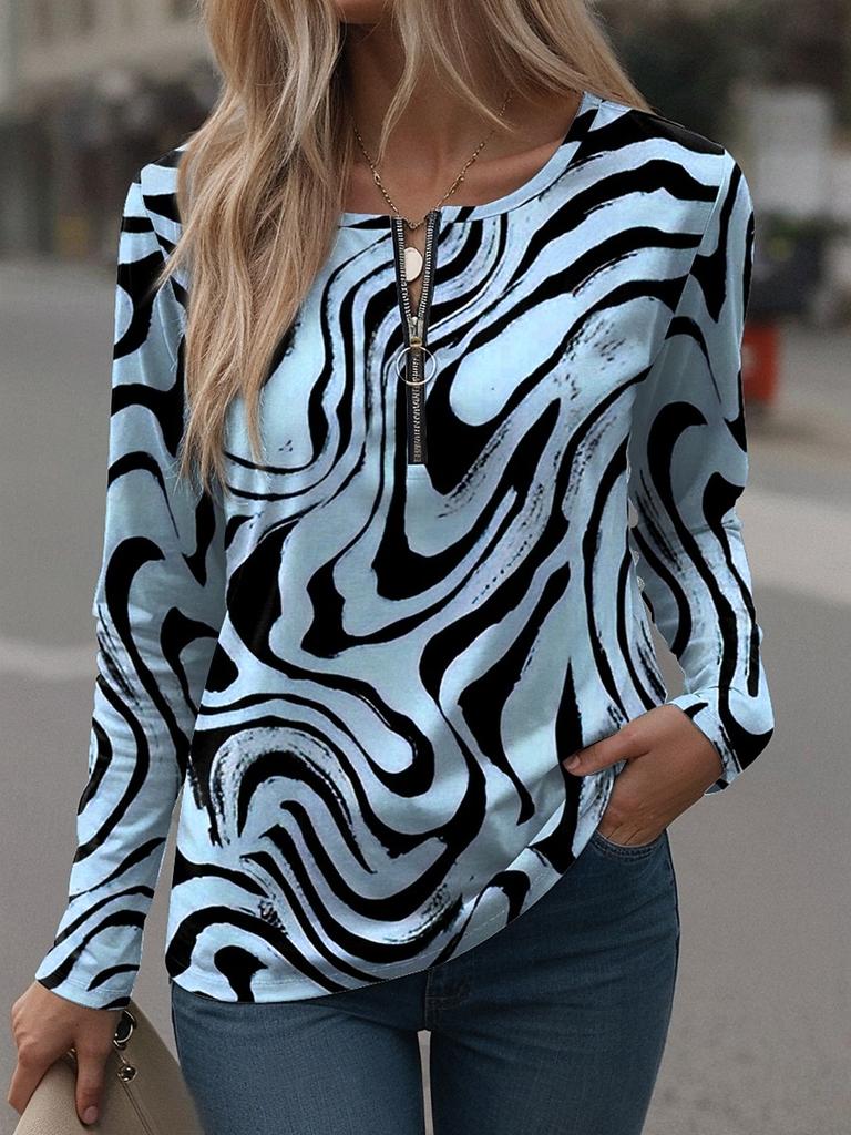 Women's T Shirt Graphic Geometric Vintage Stylish Casual Long Sleeve Round Neck Regular Tops