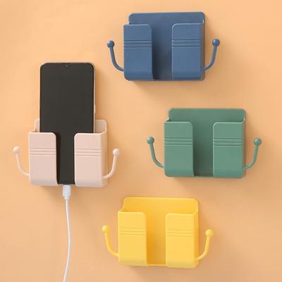 1pc Punch Free Wall Mounted Mobile Phone Plug Holder with Multifunction Hook, Remote Control Storage Box, and Organizer