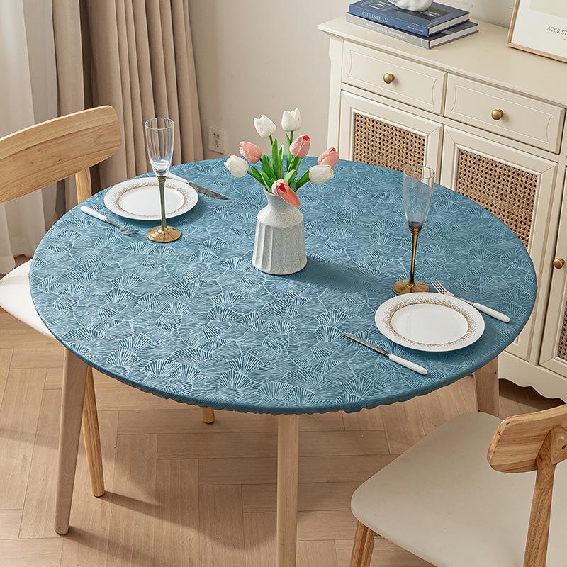Non-Slip Waterproof Round Table Cover: Elastic, Oilproof, Anti-Scalding, Wash-Free Tablecloth for Dining Tables.