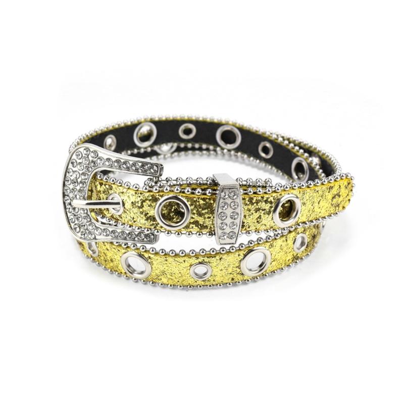 Teens Full Sequins Belt for Jeans Adjustable Pin Buckle Waist Belt Rhinestone Buckle Wide Waist Belt Ladies Skirt Belt