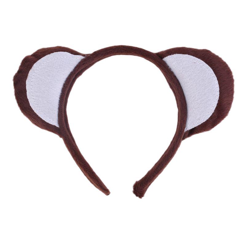 Adults Kids Plush Monkey Ear Headband Tail Tie Animal set for Gift Birthday Party Cosplay Costume Christmas Halloween Headwear