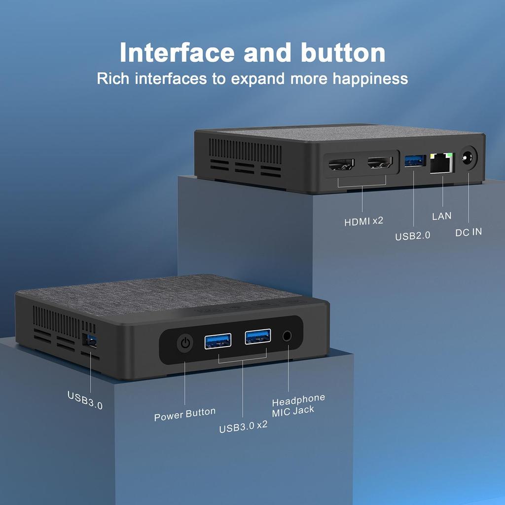 Mini PC, Mini stolní počítač s Windows 11, s procesorem Intel Gemini Lake N4000, 6G LPDDR4 64G EMMC, Podpora dvou monitorů, pro podnikání, domácí kancelář, rodinu