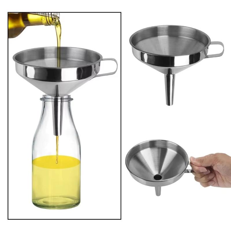 304 Stainless Steel Funnel Filter Set Rust Resistant Food Grade Wide Mouth for Kitchen Canning Liquid Transfer Home Baking Use