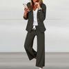 Women 2 Pieces Elegant Slim Fit Jacket Formal  Work Pant Lapel Coat Set