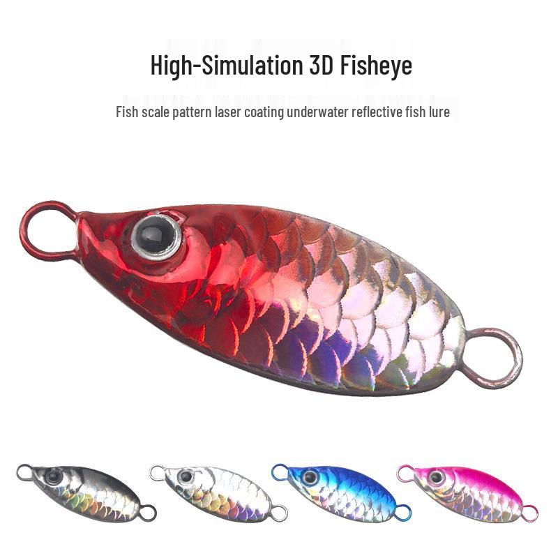 Blue Fish Scale Long Cast Iron Plate Bait with Feathered Hook for Sea Fishing, 5g-20g