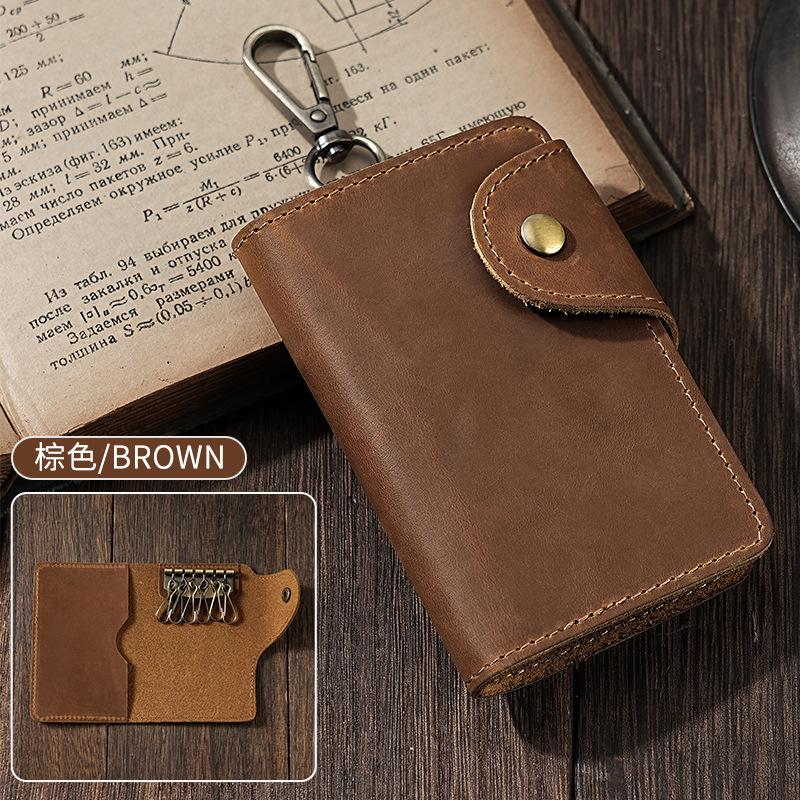 

Leather retro key bag, men s genuine leather waist hanging key bag, access card key cover, household key storage bag. коричневий