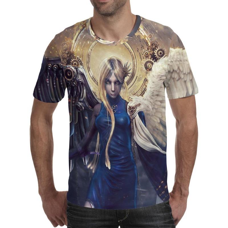 Men T Shirt Spirit Anime 3D Fluorescent Angel Print T Shirt Unisex-Adult Hipster 3D T Shirts