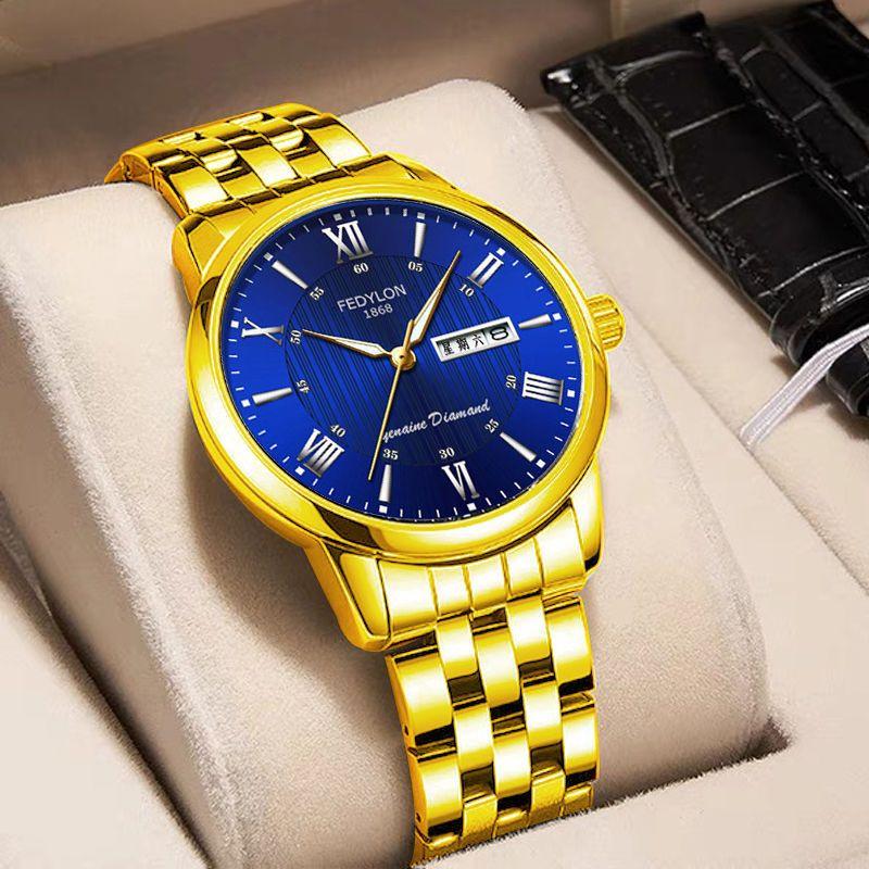 Men's Watch Waterproof and Fashionable Luminous Fully Automatic Movement Double Calendar Korean Version Casual Business Quartz Watch