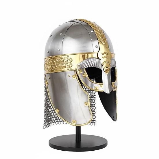 

Gjermundbu Viking Helmet Medieval Norse Warrior Armor, Authentic Handmade Steel and Brass Helmet with Chainmail for LARP, SCA, Cosplay