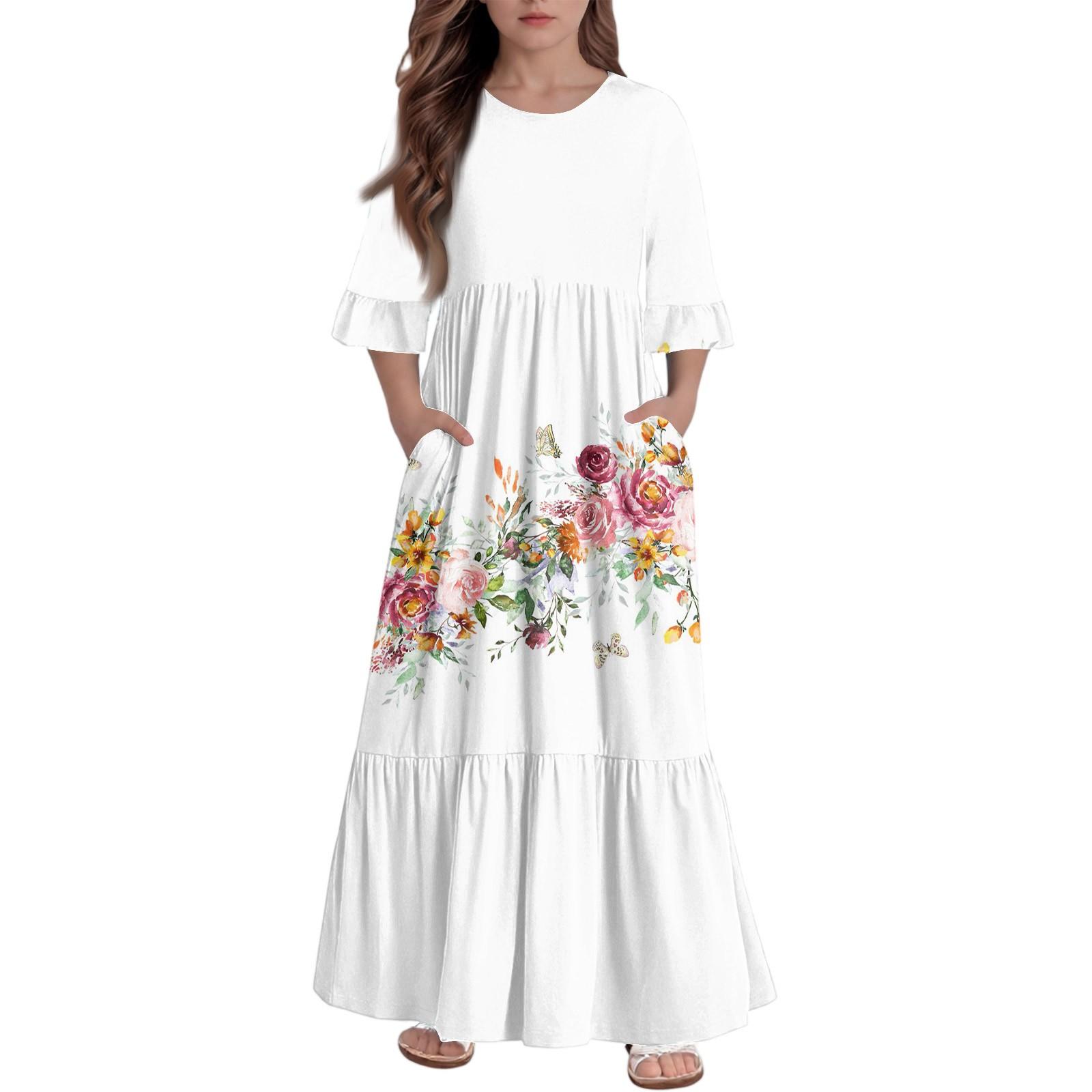 

Платье с многоярусными оборками для девочек - Макси с карманами, рукав 3/4 110