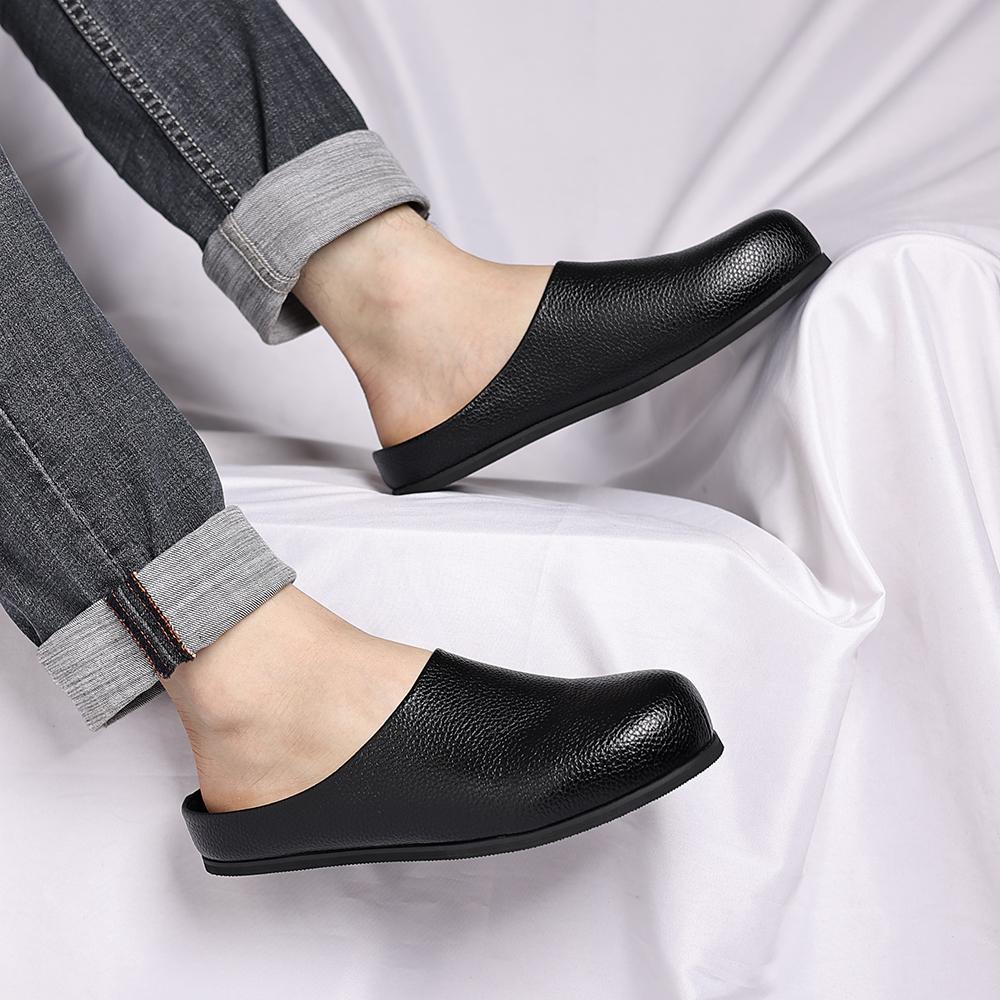 Lightweight Outdoor Men's Casual Half-Drag Sandals Solid Color Classic Round-Toed Walking Shoe Solid Color Anti -Slip Lazy Shoes