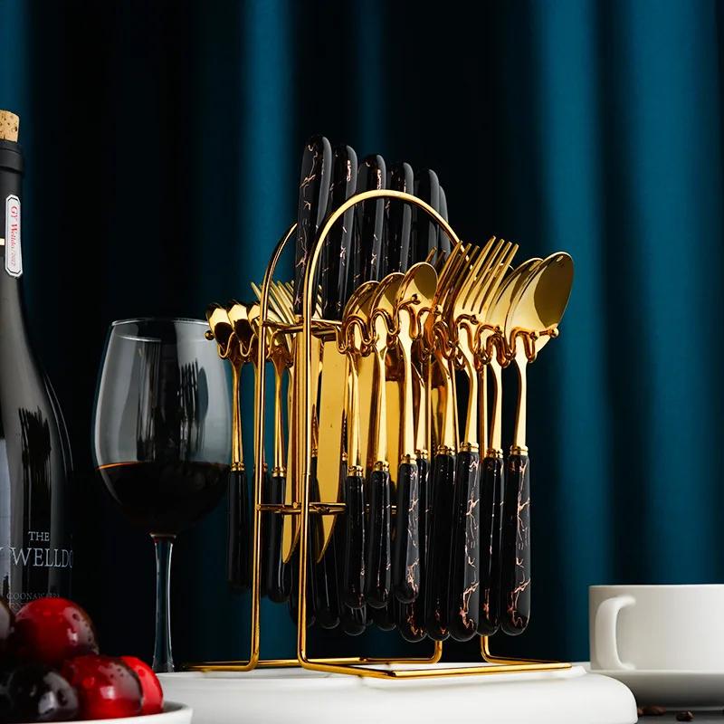 New ceramic handle stainless steel tableware Western steak knife fork spoon 24 piece set cross border gift box set