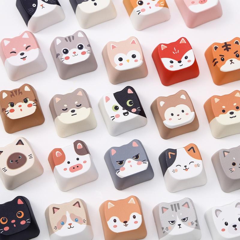5/10Pcs Cute Kawaii Animal Keycaps Adorable Cartoon Design Comfortable Touch For Mechanical Keyboard Custom Desktop Decor