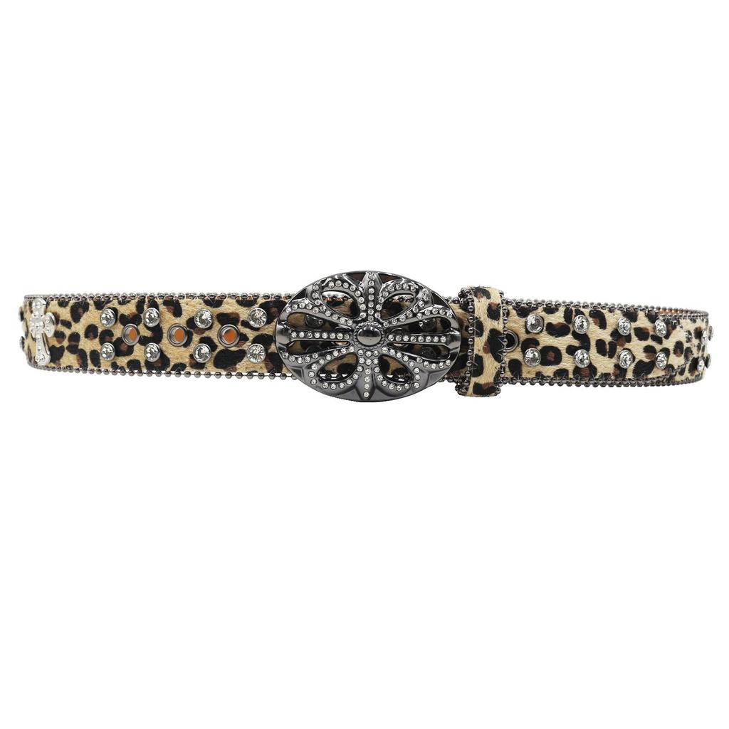Bohemian Women's Leopard Print Rhinestone Leather Belt - Ethnic Style Versatile Accessory