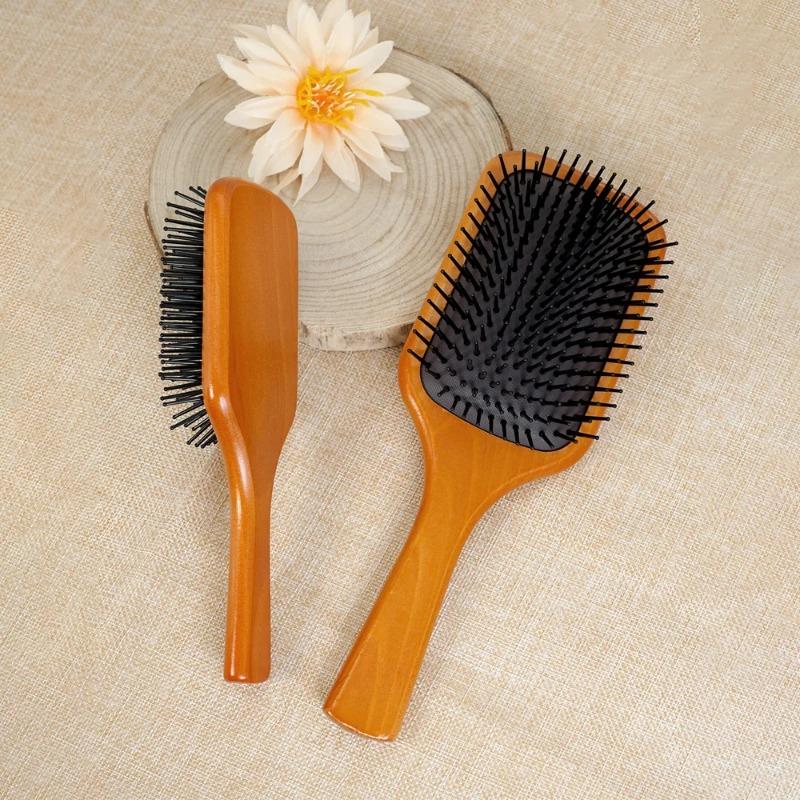 Wooden Paddle Hair Brush Set - Scalp Massage, Anti - Static Detangling, for All Hair Types, Daily Styling & Grooming