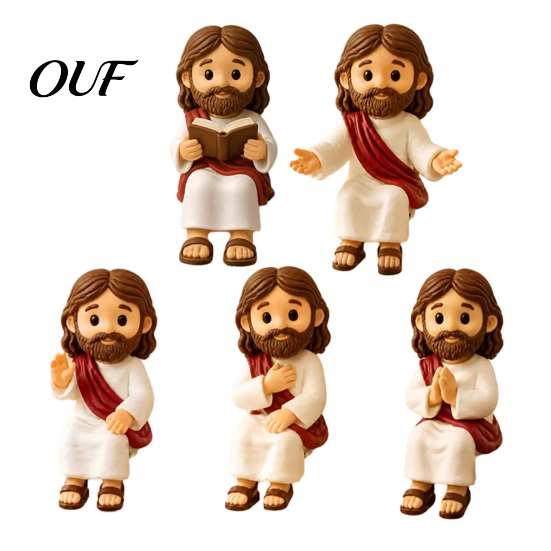 Handcrafted Resin Home Decor Cute Praying Jesus Figurine, Blessing Character Desktop Statue, Decorative Pieces for Bookshelf Religious Collectible