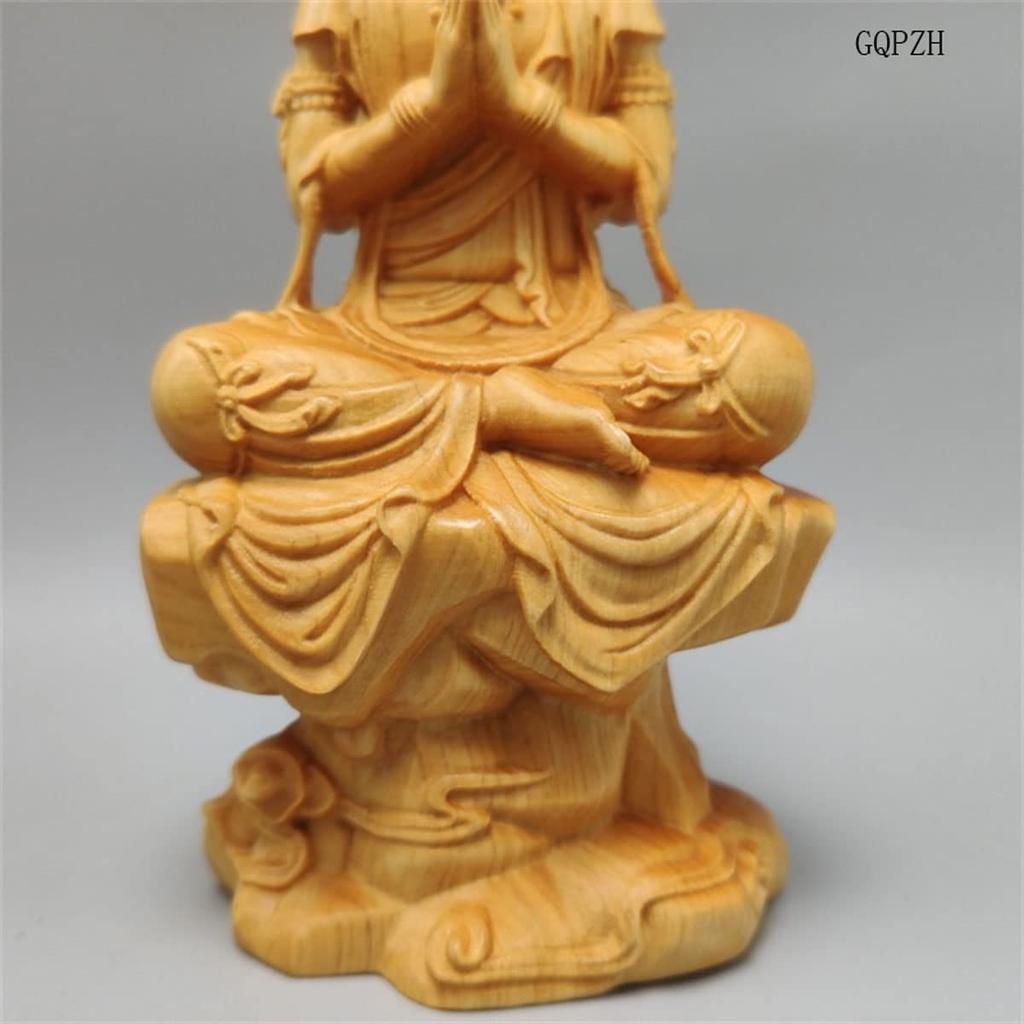 Buddha Holz Kannon Bodhisattva Holzschnitzerei Kannon Bodhisattva Natürliche Felseneiche Holz Kannon Feng Gut Böses Abwehren 15cm x Breite 8cm x Tiefe