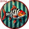 Vintage Blue Green Striped Flat Fish Metal Tin Sign Country Kitchen Retro Decor