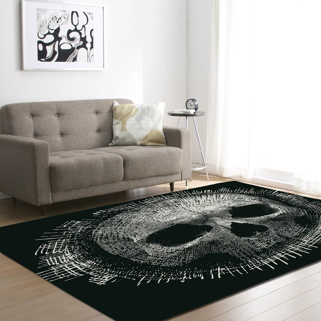 Black Large Carpet Personalized Gothic Skull Head Floor Mat Men's Bedroom Decoration Rug Home Decoration