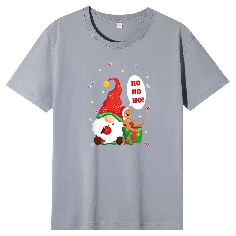 Weihnachts-Stil Lockeres Rundhals-Basisshirt mit Weihnachtsmann-Druck Reine Baumwolle Kurzarm-T-Shirts Herren