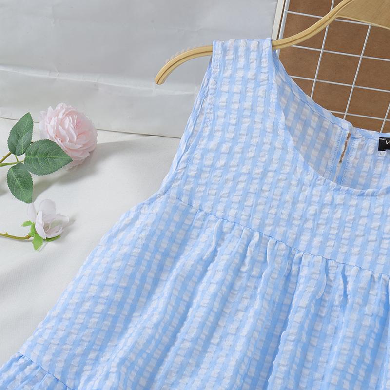 VONDA Summer Women Sleeveless Plaid Print Ruffled Tank Tops T-shirts