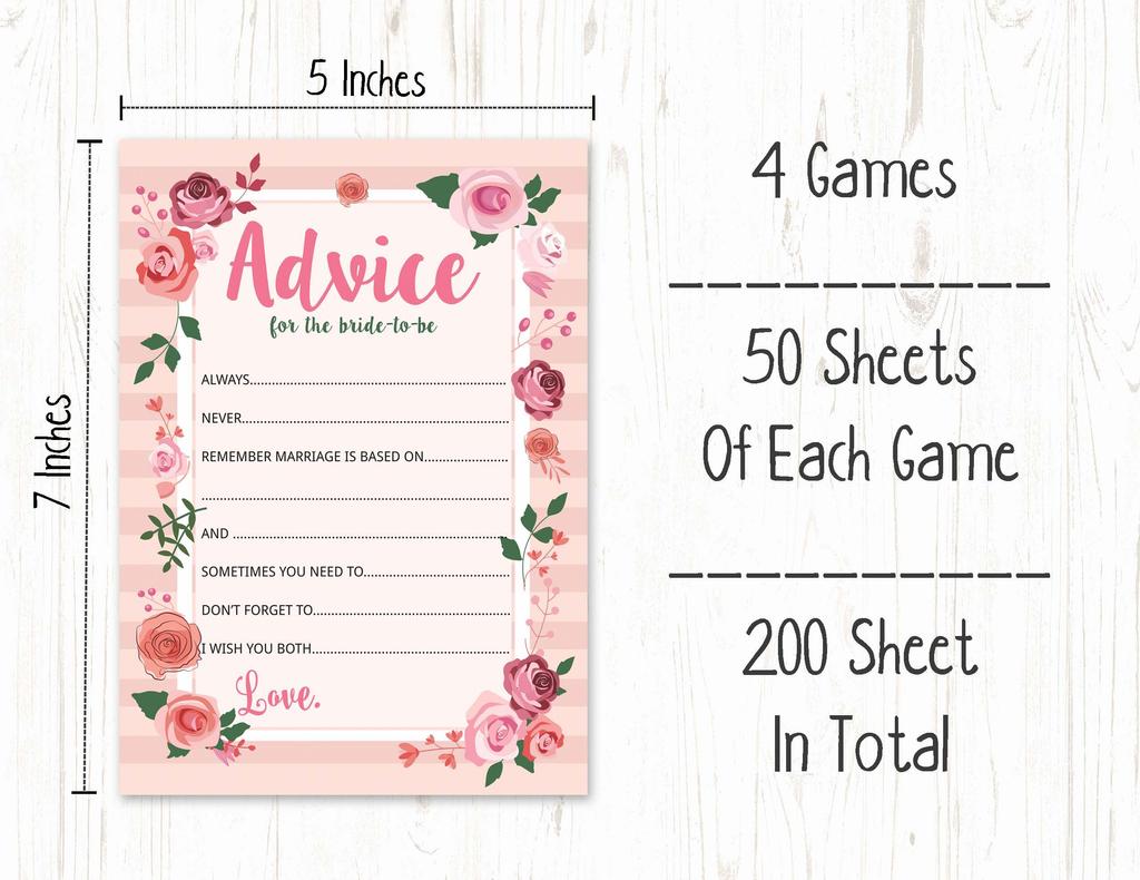 Inkdotpot Bachelorette Party Games Set Bundle Of 4(50 Sheets Each) w Miss to Mrs Gold Banner Floral Fun Bridal Shower Games