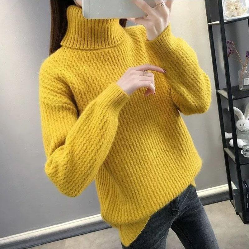 Sweater Women Thick Turtleneck Jumper Loose Pullover Knit Bottoming Shirt Feminina Pull Long Simple Basic Autumn and Winter