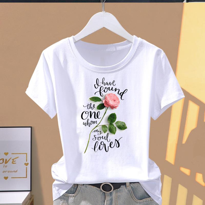 (Asian Size) cute letter style Women's Top T shirt Printed O-neck Short Sleeve T-shirts Fashion Female Casual Clothing Graphic Tee