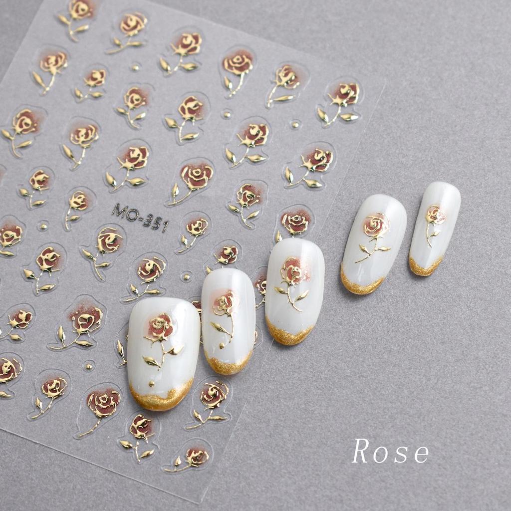 Little Red Book 3D Gilded Wild Rose Nail Art Stickers